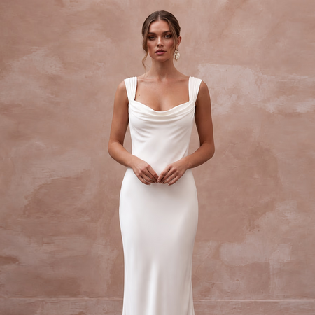 Plain Ivory Viscose Jersey Maxi Tank Bridal Gown for Beach Elopement