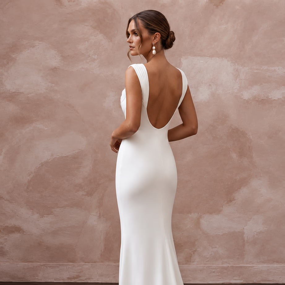 Plain Ivory Viscose Jersey Maxi Tank Bridal Gown for Beach Elopement