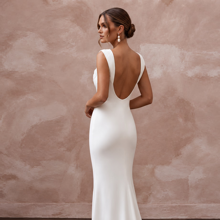 Plain Ivory Viscose Jersey Maxi Tank Bridal Gown for Beach Elopement