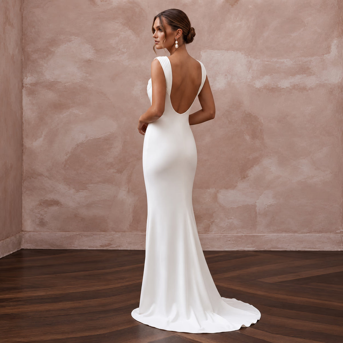 Plain Ivory Viscose Jersey Maxi Tank Bridal Gown for Beach Elopement