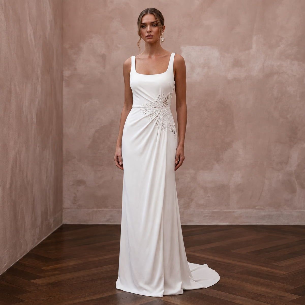 Plain Ivory Viscose Jersey Maxi Tank Dress for Beach Elopement - Apparel & Accessories > Clothing > Wedding & Bridal Party Dresses > Wedding Dresses - Mignonette Bridal Main image