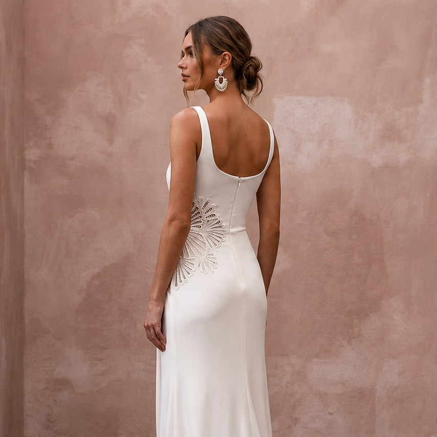 Plain Ivory Viscose Jersey Maxi Tank Dress for Beach Elopement - Apparel & Accessories > Clothing > Wedding & Bridal Party Dresses > Wedding Dresses - Mignonette Bridal