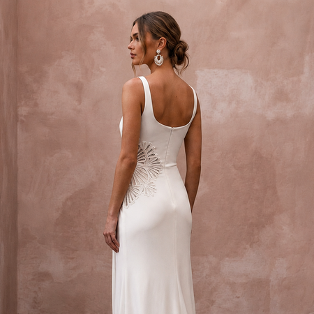 Plain Ivory Viscose Jersey Maxi Tank Dress for Beach Elopement