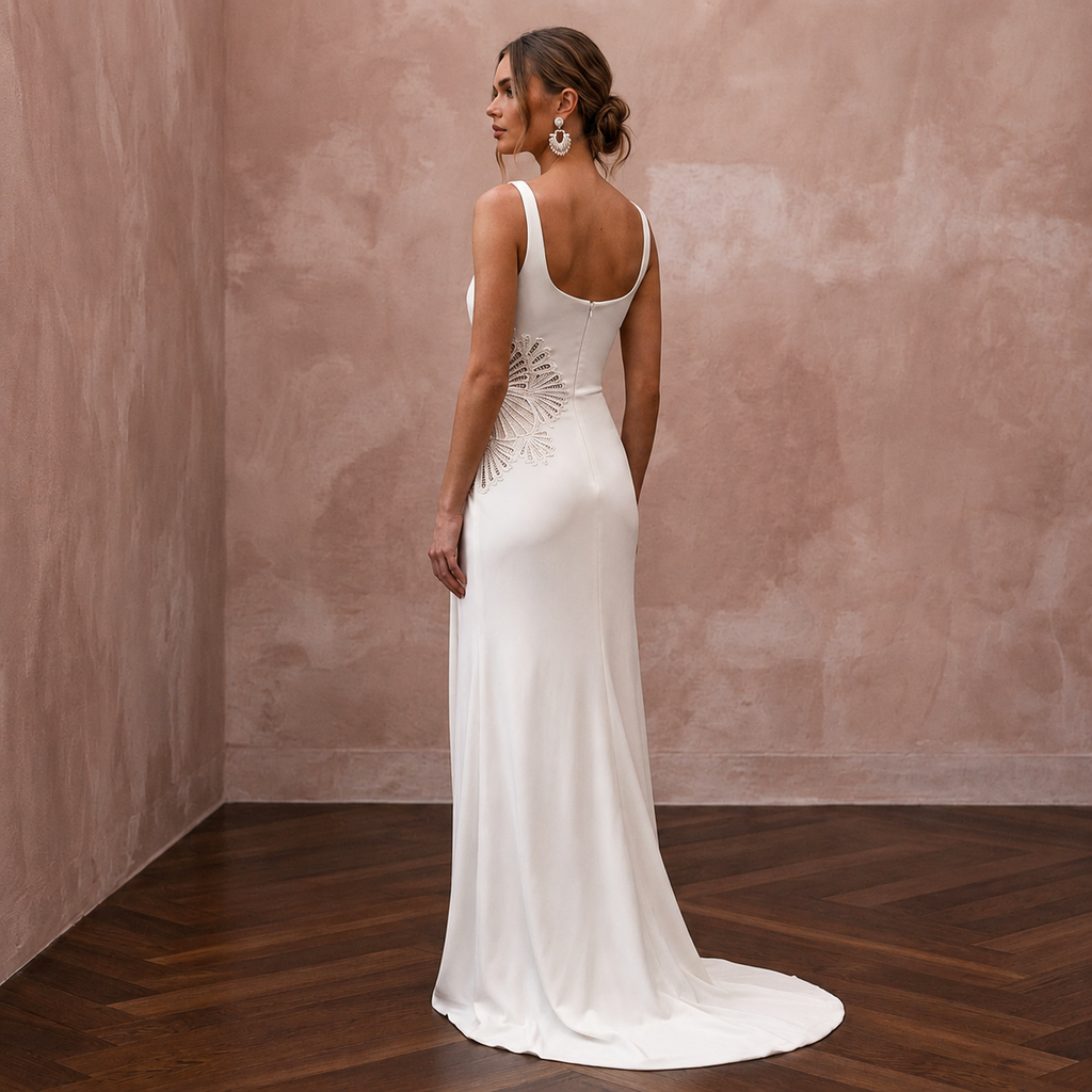 Plain Ivory Viscose Jersey Maxi Tank Dress for Beach Elopement