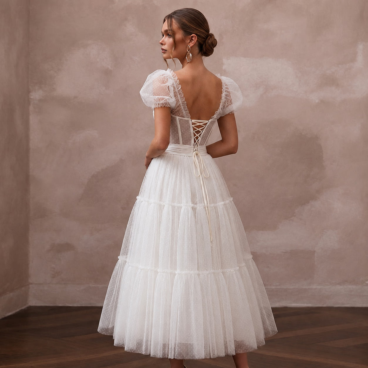 Playful White Tulle Tea-Length Dress for Rehearsal Dinner Secondary image