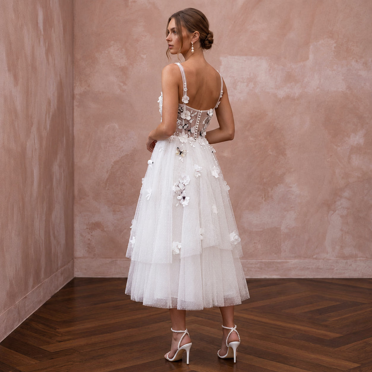 Playful White Tulle Tea-Length Wedding Dress for Rehearsal Dinner Secondary image
