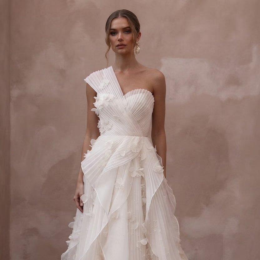 Pleated Organza Wedding Dresses with Modern Texture - Apparel & Accessories > Clothing > Wedding & Bridal Party Dresses > Wedding Dresses - Mignonette