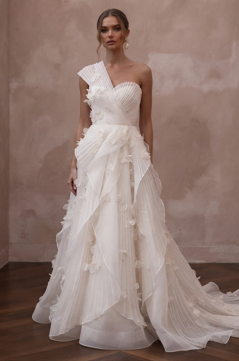 Pleated Organza Wedding Dresses with Modern Texture Main image