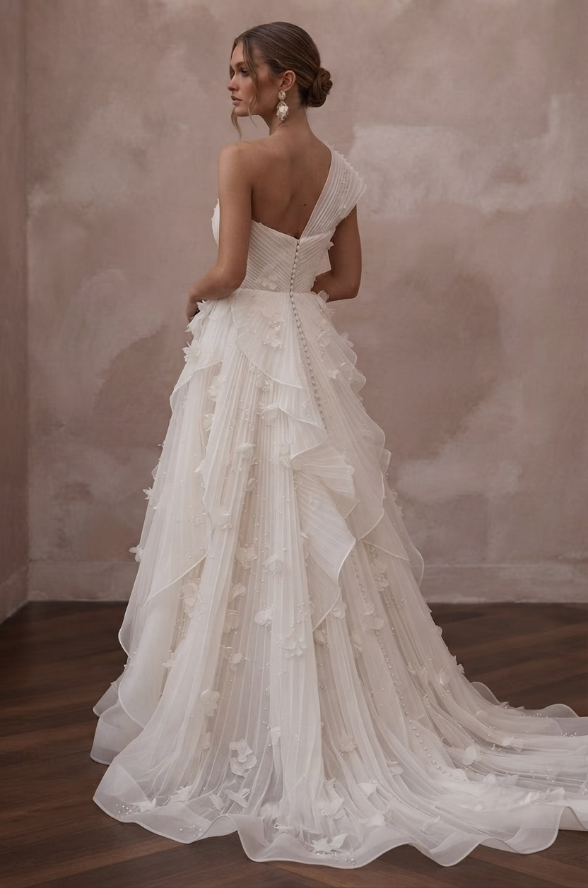 Pleated Organza Wedding Dresses with Modern Texture - Apparel & Accessories > Clothing > Wedding & Bridal Party Dresses > Wedding Dresses - Mignonette
