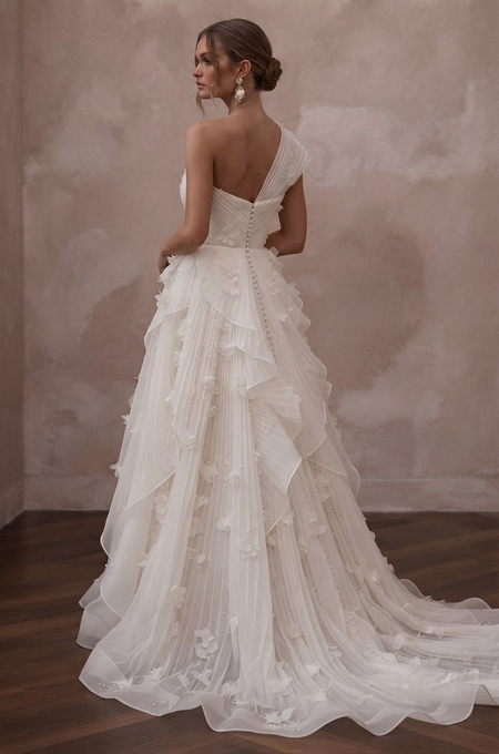 Pleated Organza Wedding Dresses with Modern Texture - Apparel & Accessories > Clothing > Wedding & Bridal Party Dresses > Wedding Dresses - Mignonette