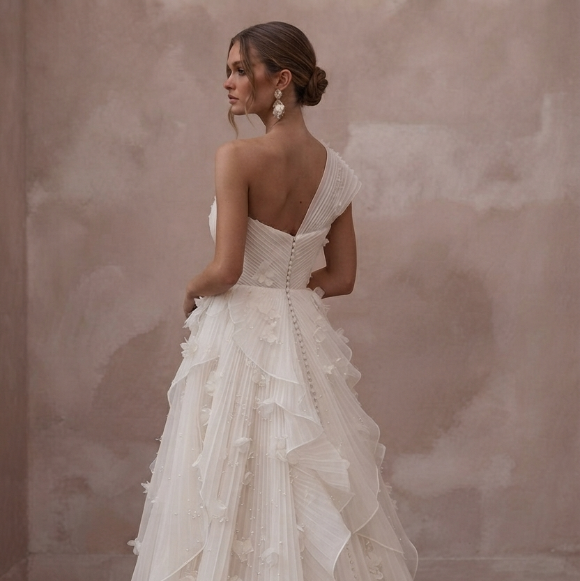 Pleated Organza Wedding Dresses with Modern Texture