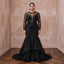 Plus Size Black Lace Illusion Bodice Fit-and-Flare Evening Gown