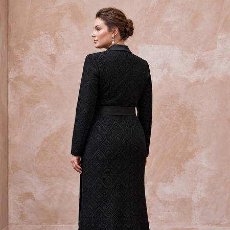 Plus Size Black Stretch Crepe Tailored Tuxedo Wrap Dress