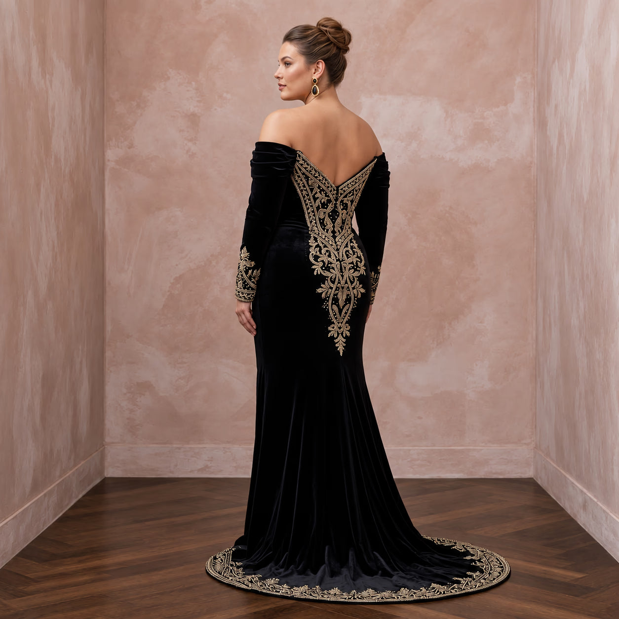 Plus Size Black Velvet Off-the-Shoulder Sweetheart Gown Secondary image