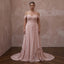 Plus Size Blush Pink Chiffon Off-the-Shoulder Beach Bridal Dress