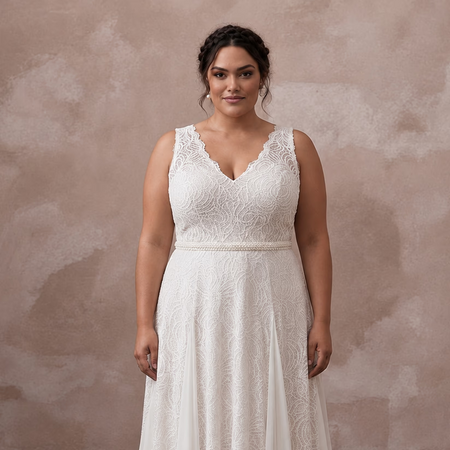 Plus Size Boho Lace Wedding Dress with Open Back