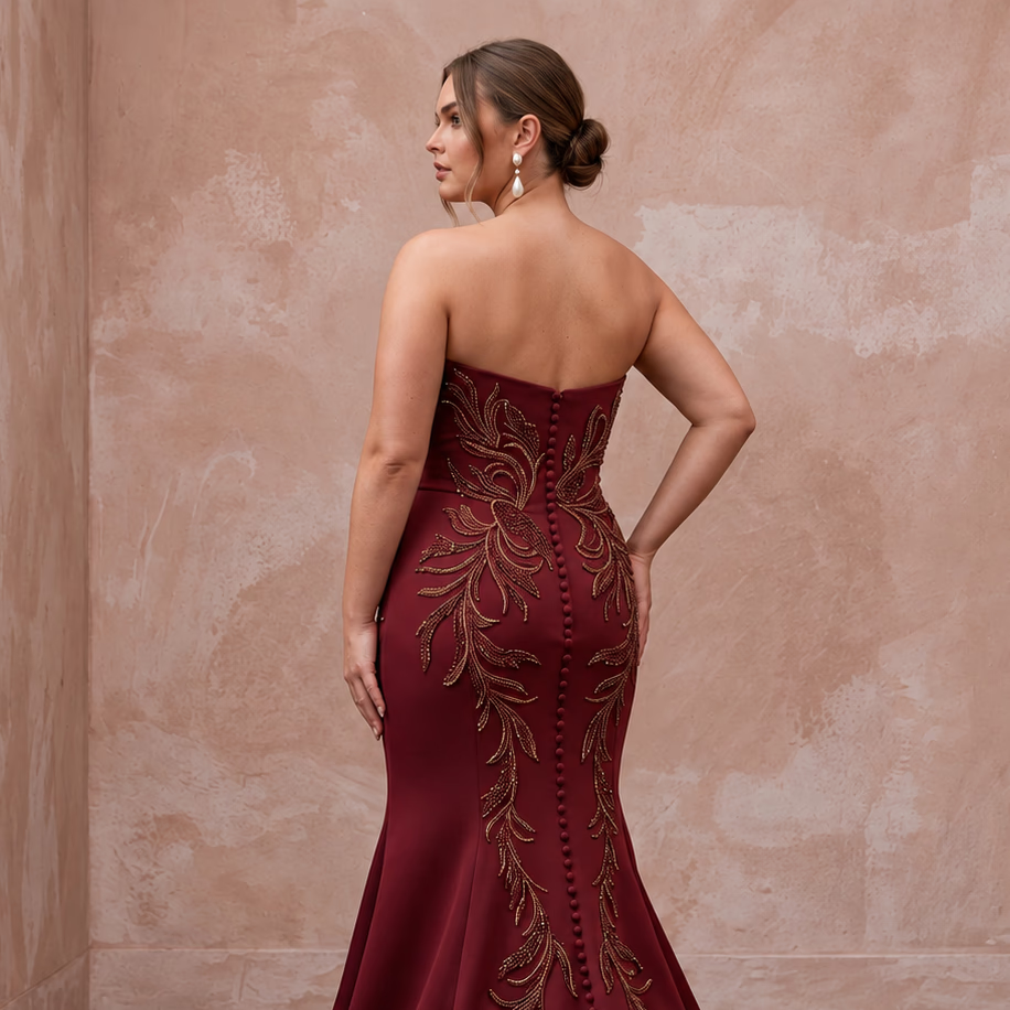Plus Size Burgundy Heavy Matte Satin Sweetheart Mermaid Dress