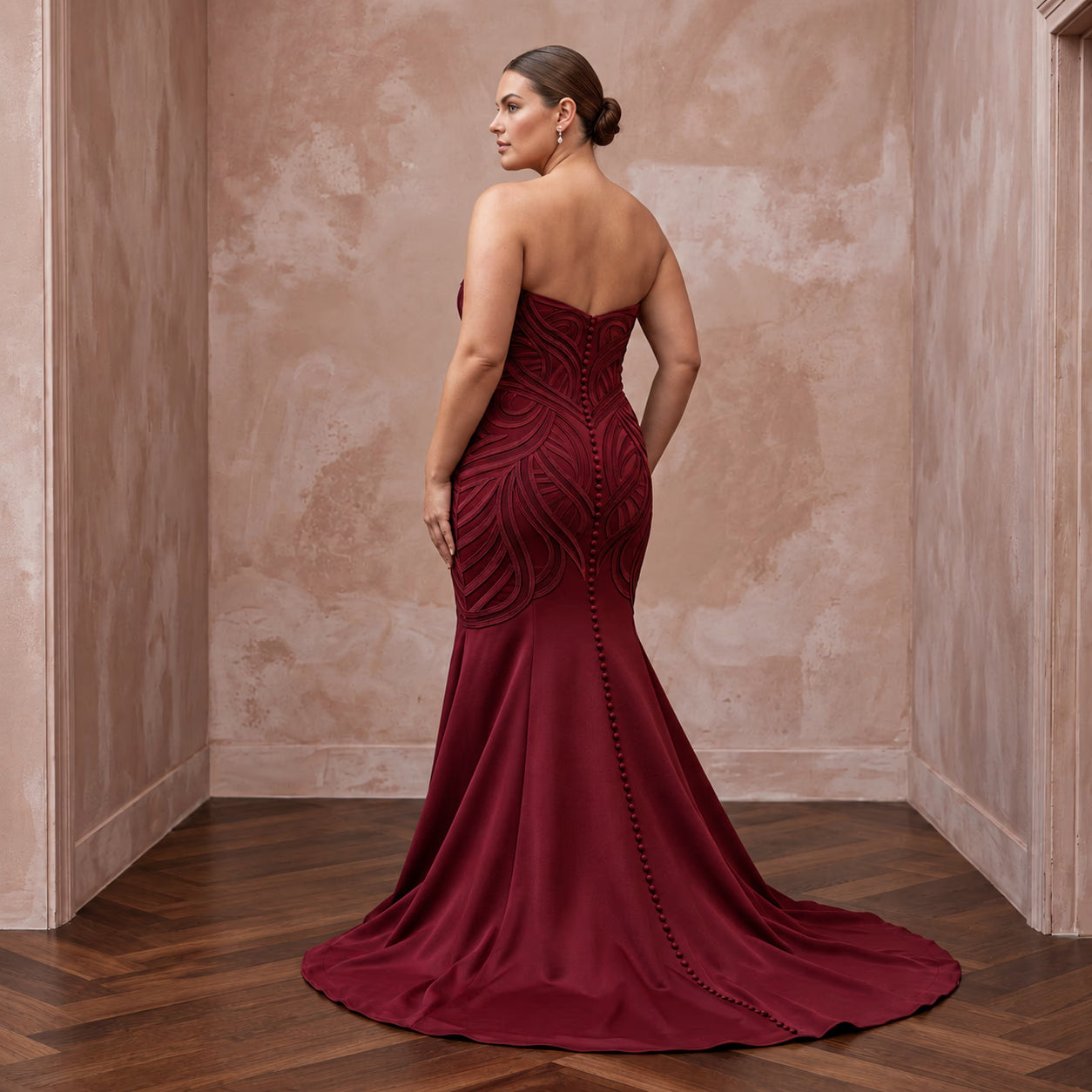 Plus Size Burgundy Heavy Matte Satin Sweetheart Mermaid Dress Secondary image
