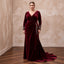 Plus Size Burgundy Velvet Long Sleeve Draped Wrap Maxi Dress