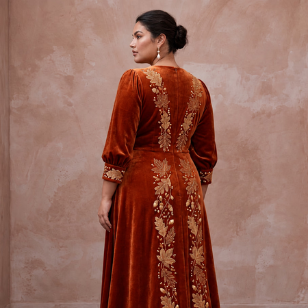 Plus Size Burnt Orange Velvet Wrap Maxi Dress for Autumn Banquet