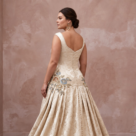 Plus Size Champagne Duchess Satin Drop Waist Grandmillennial Gown