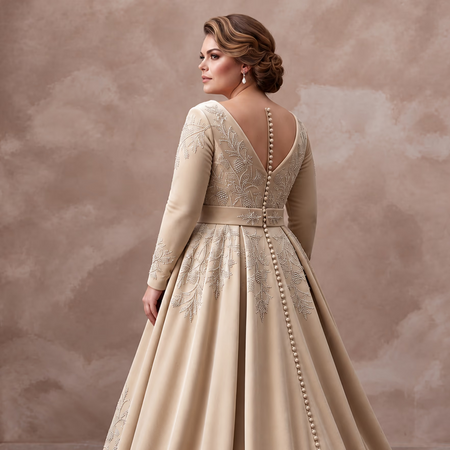 Plus Size Champagne Heavy Velvet Draped Bodice Winter Bridal Gown