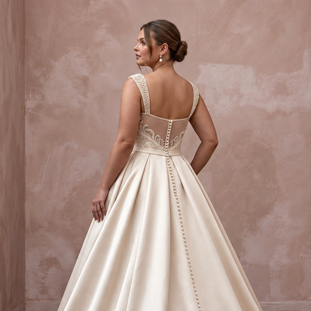 Plus Size Champagne Mikado Silk Ball Gown with Detachable Overskirt