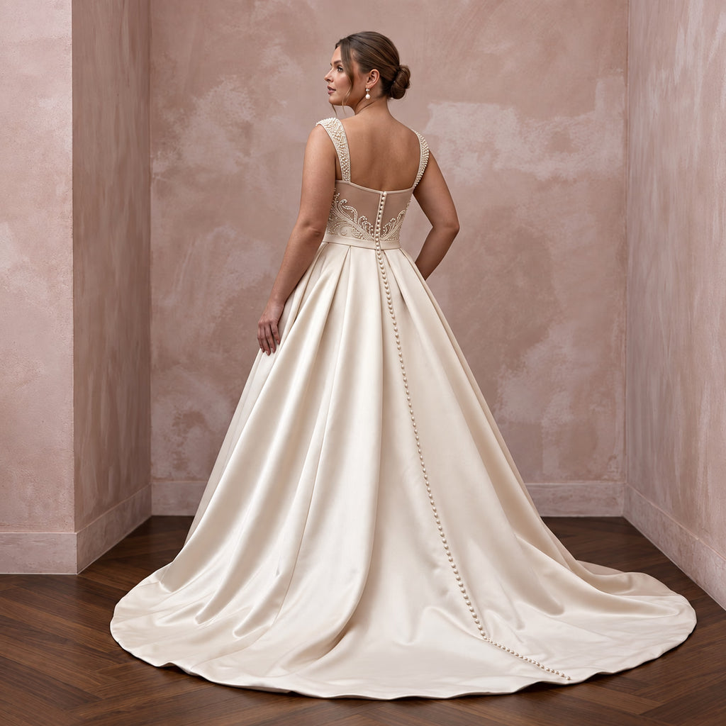 Plus Size Champagne Mikado Silk Ball Gown with Detachable Overskirt