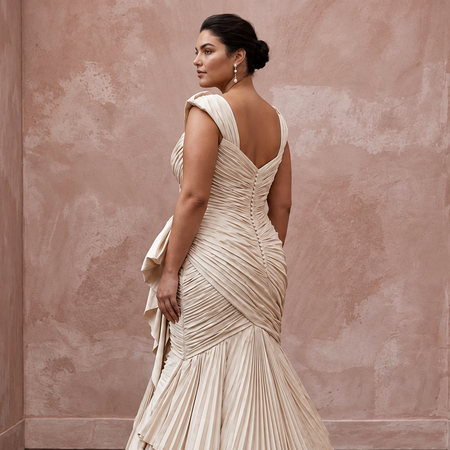 Plus Size Champagne Taffeta Ruched Bodice Mermaid Wedding Dress