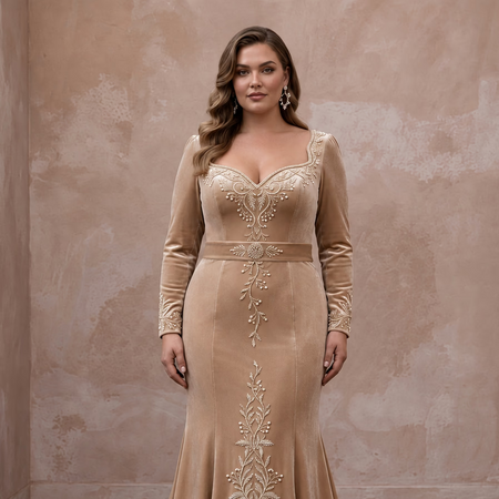 Plus Size Champagne Velvet Sweetheart Neckline Winter Wedding Dress