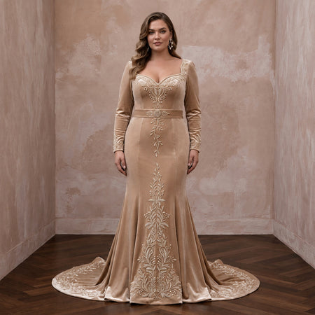 Plus Size Champagne Velvet Sweetheart Neckline Winter Wedding Dress