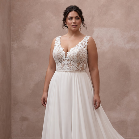 Plus Size Chiffon A-Line Wedding Dress with V-Neck