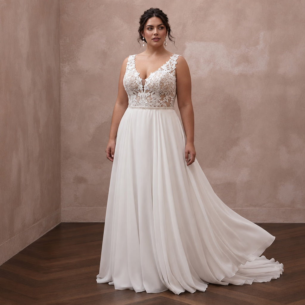 Plus Size Chiffon A-Line Wedding Dress with V-Neck