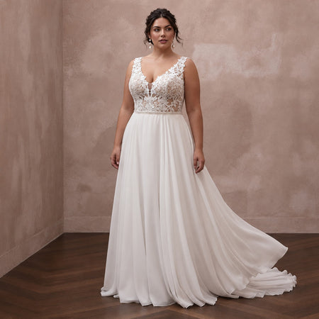 Plus Size Chiffon A-Line Wedding Dress with V-Neck