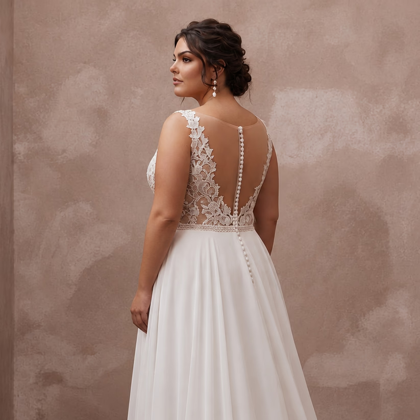 Plus Size Chiffon A-Line Wedding Dress with V-Neck