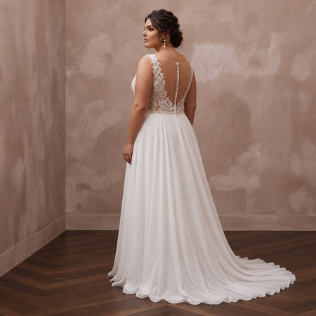 Plus Size Chiffon A-Line Wedding Dress with V-Neck