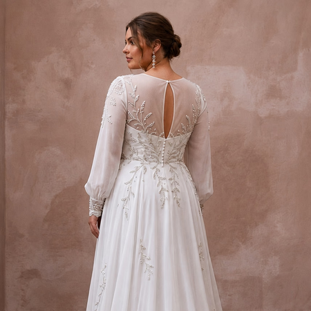 Plus Size Chiffon Wedding Dress with Long Sleeves