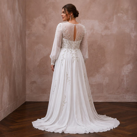 Plus Size Chiffon Wedding Dress with Long Sleeves