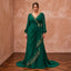 Plus Size Emerald Green Chiffon Faux Wrap Long Sleeve Evening Dress