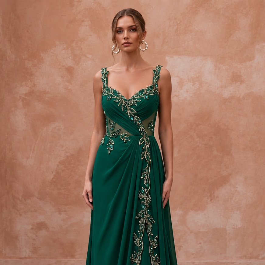 Plus Size Emerald Green Chiffon Faux Wrap Maxi Dress