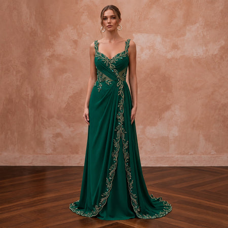 Plus Size Emerald Green Chiffon Faux Wrap Maxi Dress