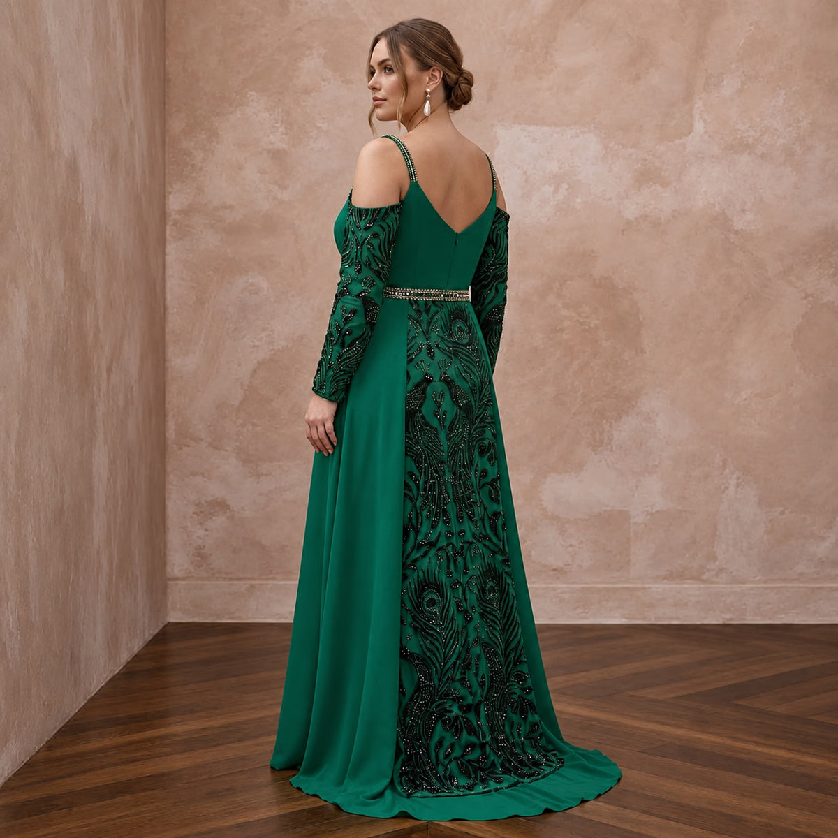 Plus Size Emerald Green Chiffon Faux Wrap Maxi Dress - Apparel & Accessories > Clothing > Wedding & Bridal Party Dresses > Wedding Dresses - Mignonette Bridal