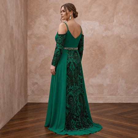 Plus Size Emerald Green Chiffon Faux Wrap Maxi Dress - Apparel & Accessories > Clothing > Wedding & Bridal Party Dresses > Wedding Dresses - Mignonette Bridal