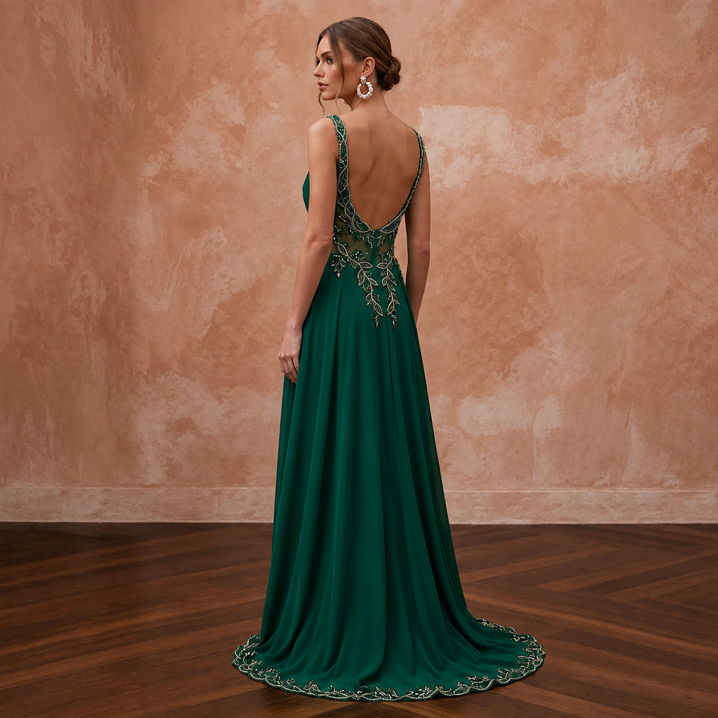 Plus Size Emerald Green Chiffon Faux Wrap Maxi Dress