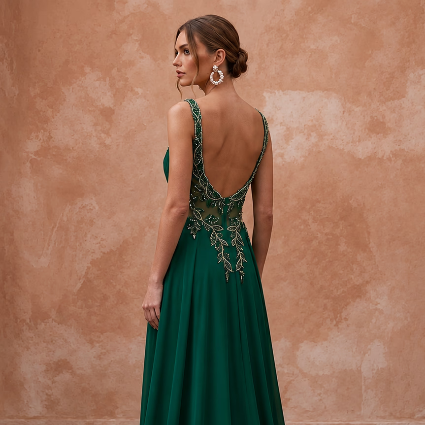 Plus Size Emerald Green Chiffon Faux Wrap Maxi Dress