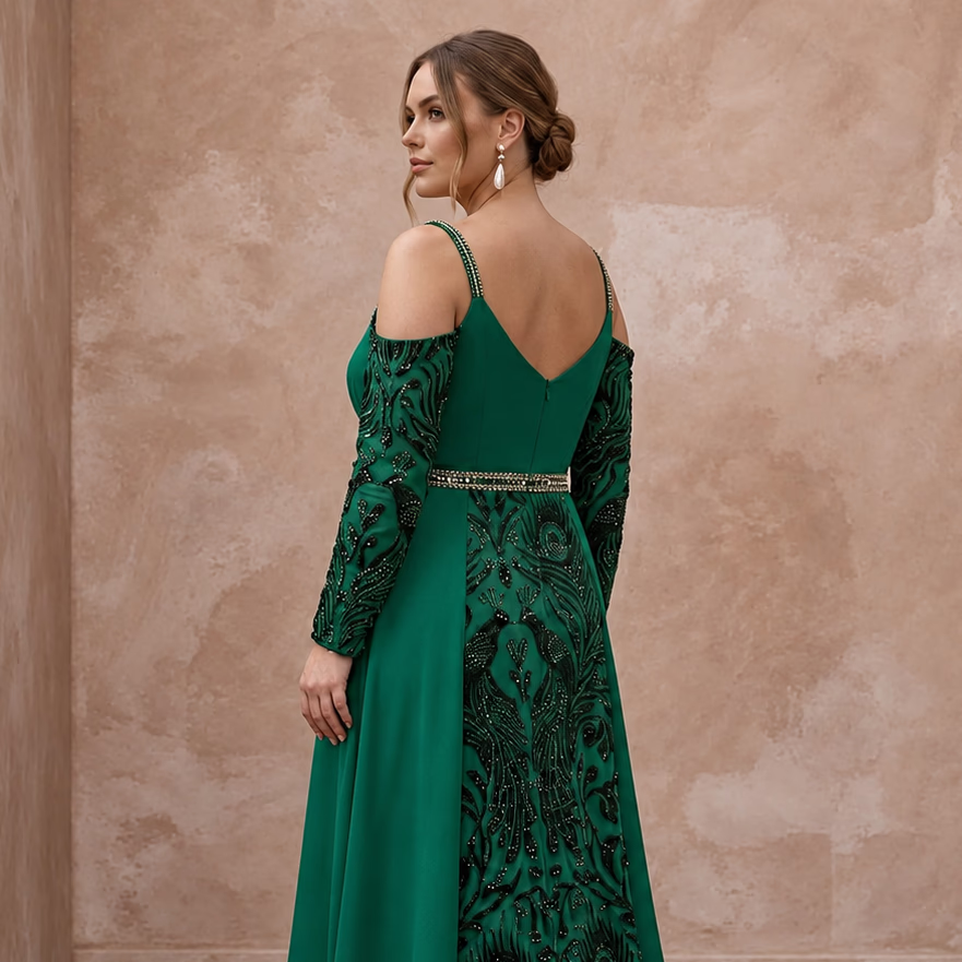 Plus Size Emerald Green Chiffon Faux Wrap Maxi Dress - Apparel & Accessories > Clothing > Wedding & Bridal Party Dresses > Wedding Dresses - Mignonette Bridal