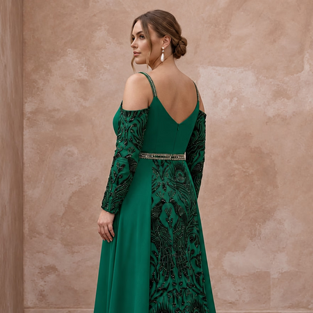 Plus Size Emerald Green Chiffon Faux Wrap Maxi Dress - Apparel & Accessories > Clothing > Wedding & Bridal Party Dresses > Wedding Dresses - Mignonette Bridal