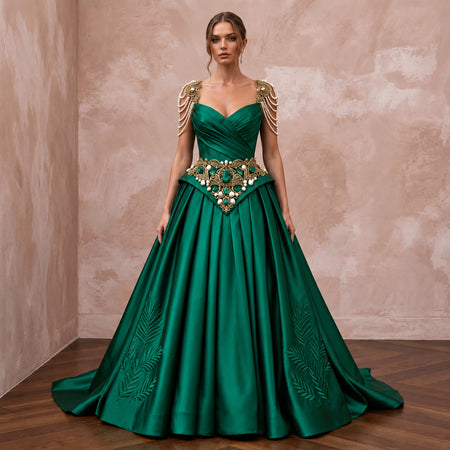 Plus Size Emerald Green Silk Mikado Dropped Waist Ball Gown - Apparel & Accessories > Clothing > Wedding & Bridal Party Dresses > Wedding Dresses - Mignonette Bridal