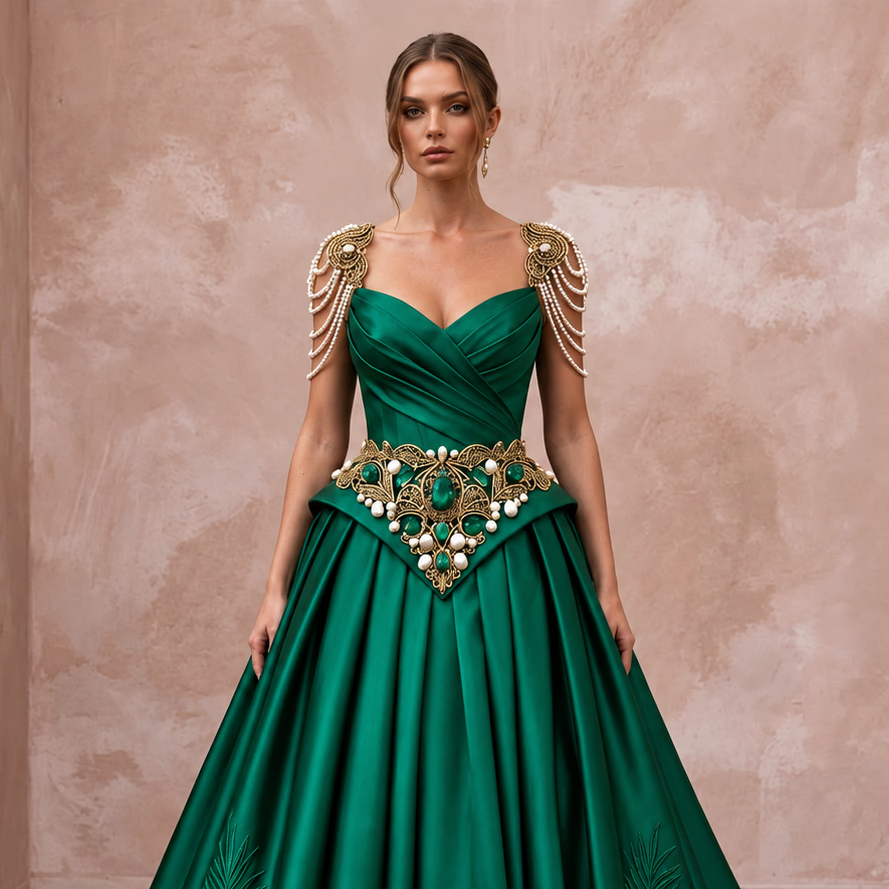 Plus Size Emerald Green Silk Mikado Dropped Waist Ball Gown - Apparel & Accessories > Clothing > Wedding & Bridal Party Dresses > Wedding Dresses - Mignonette Bridal
