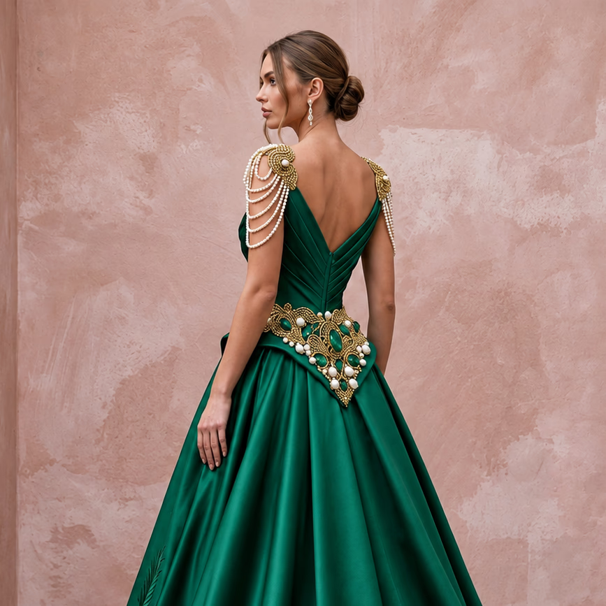 Plus Size Emerald Green Silk Mikado Dropped Waist Ball Gown - Apparel & Accessories > Clothing > Wedding & Bridal Party Dresses > Wedding Dresses - Mignonette Bridal